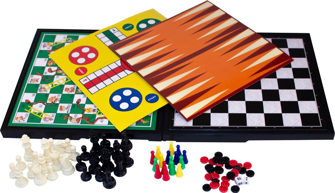 Magni | 5i1 Rejsespil: Skak, Ludo, Mølle & Dam, Kinesisk Skak, Backgammon