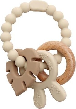 Magni - Teether Bracelet, Silicone With Wooden Ring Leaves And Bunny-ears Appendix - Beige (5577)