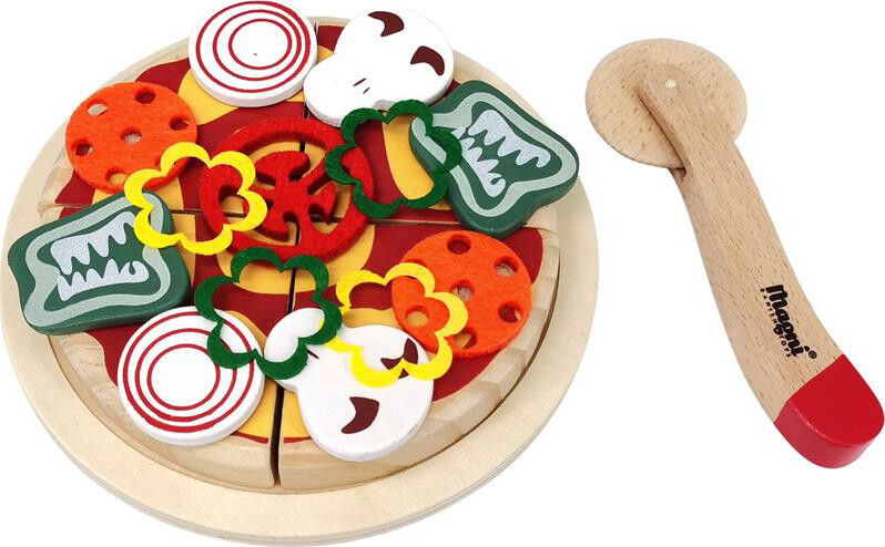 Magni - Legemad I Træ - Pizza Med Tilbehør Og æske