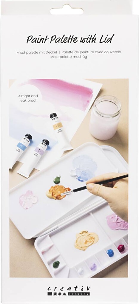 Malerpalette Med Låg - Str. 27x12,7x2,3 Cm - Sølv - Hvid - 1 Stk.