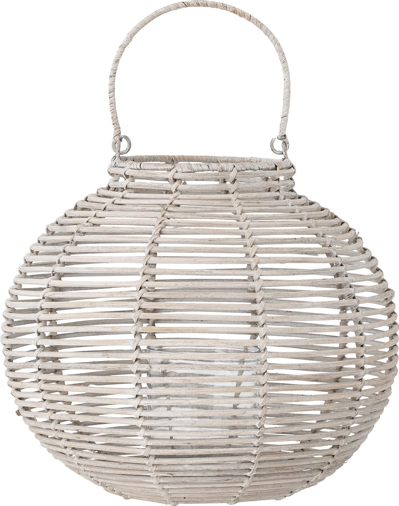 Bloomingville - Malua Lanterne Med Glas - Flet - Hvid - Rattan Plast