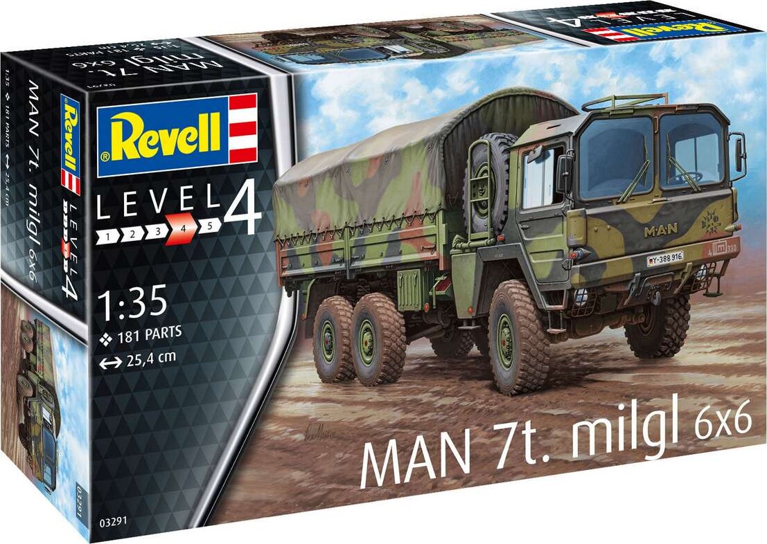 Revell - Man 7t Milgl 6x6 Lastbil Byggesæt - 1:35 - Level 4 - 03291