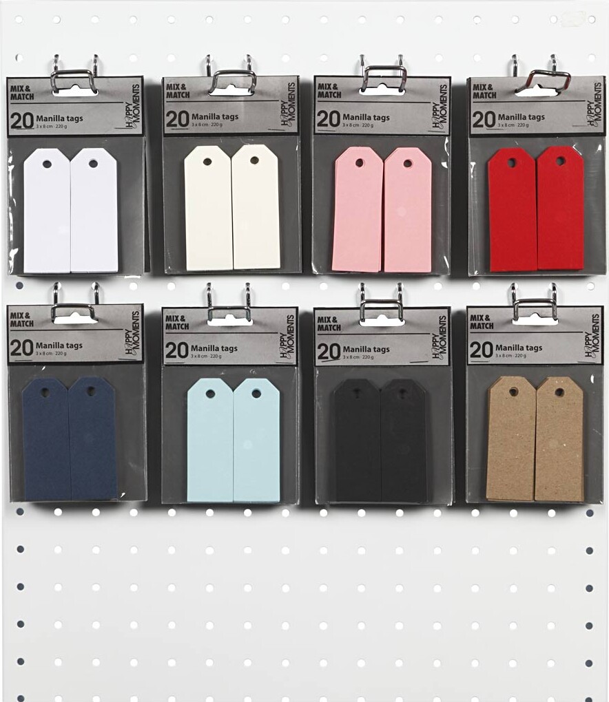 Manilamærker - Str. 3x8 Cm - 220 G - Assorterede Farver - 8x10 Pakker