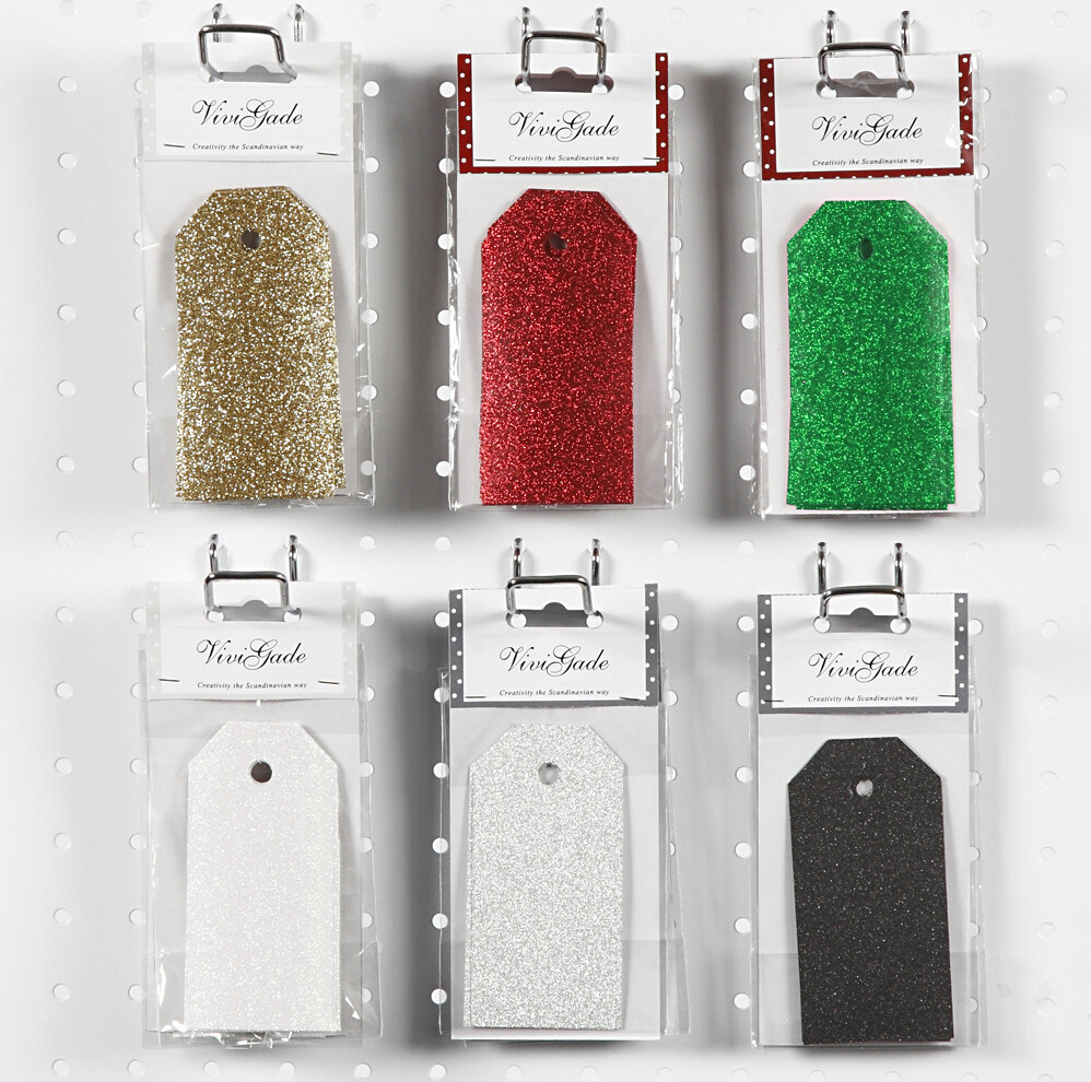Manilamærker - Str. 5x10 Cm - Glitter - 300 G - 6x10 Pakker