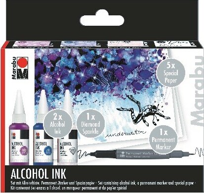 Marabu - Alcohol Ink Sæt Inkl. Papir Og Tusch - Underwater - 3x20 Ml