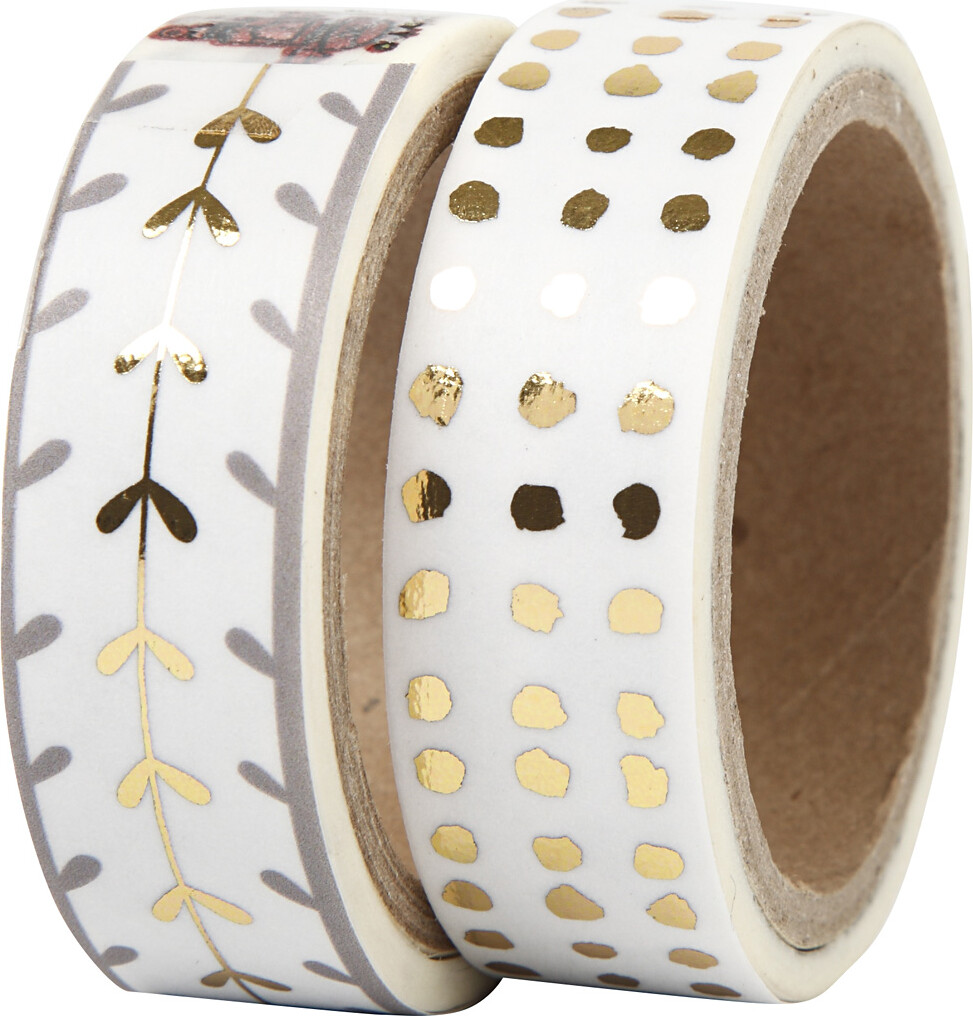 Billede af Masking Tape - Hjerter Og Prikker - Folie - B 15 Mm - Guld - Hvid - 2x4 M