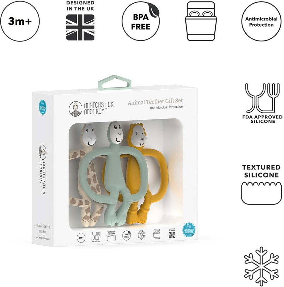 Matchstick Monkey - Animal Teether Gift Set - 3 Bideringe Dyr