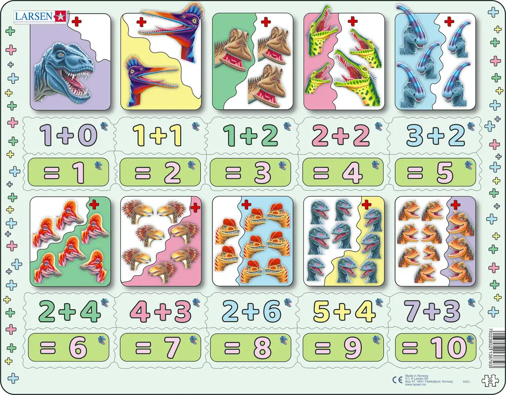 Maxi Puslespil Addition Med Tal Og Mængder Fra 0-10 - 20 Brikker (36,5x28,5cm)