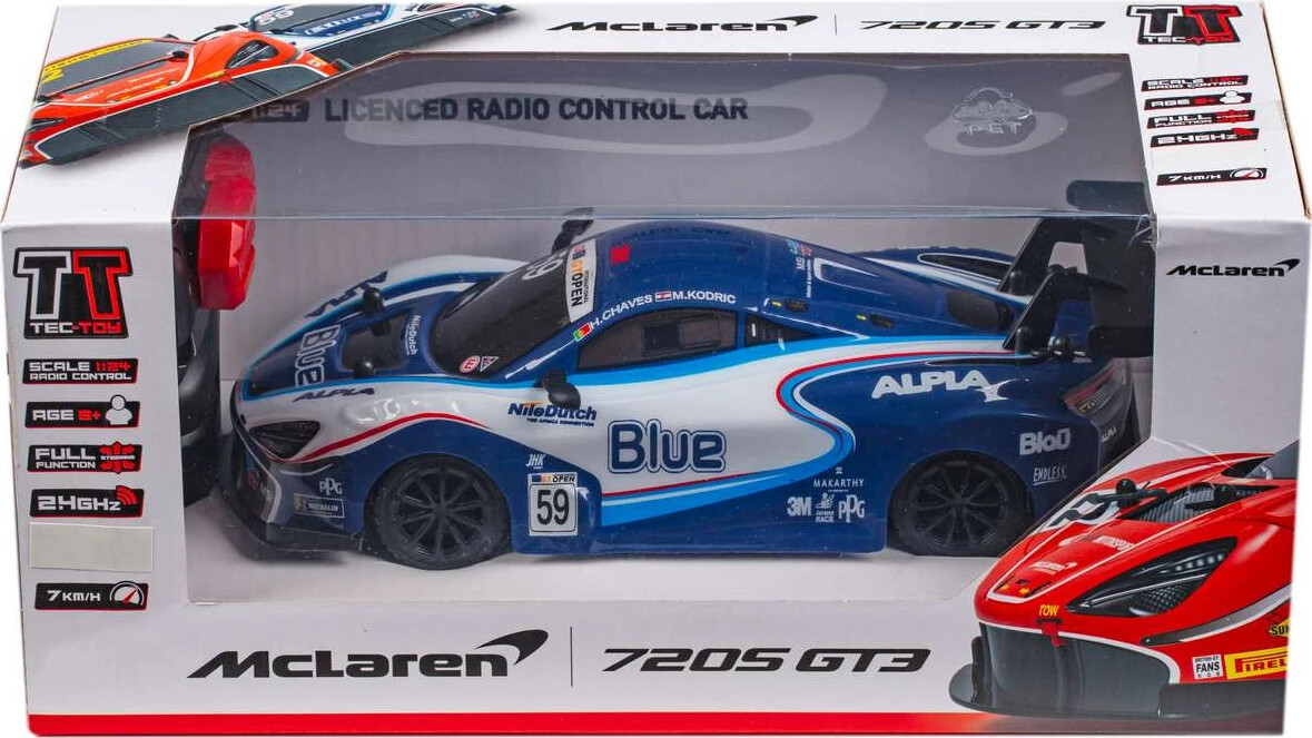 Mclaren 720s Gt3 Fjernstyret Bil - 1:24 - 2,4 Ghz - Blå Hvid