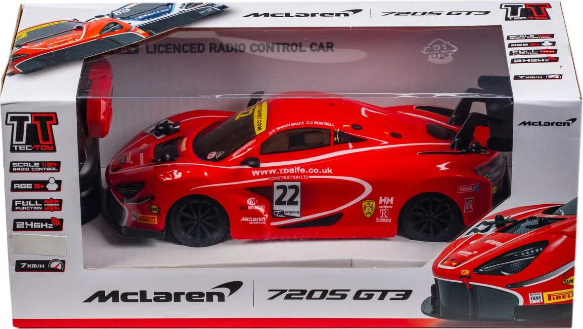 Mclaren 720s Gt3 Fjernstyret Bil - 1:24 - 2,4 Ghz - Rød