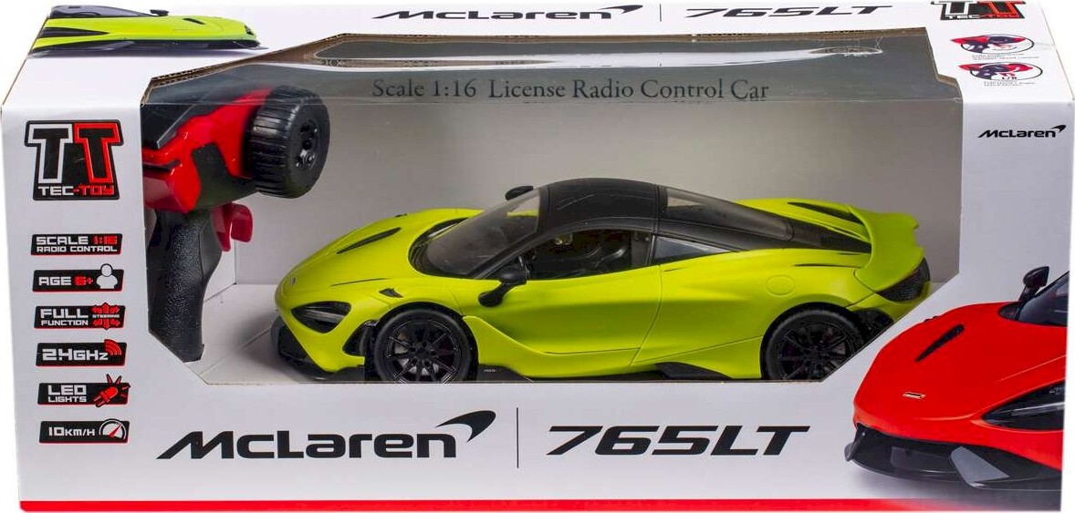 Mclaren 765lt - Fjernstyret Rc Bil - 1:16 - 2,4ghz - Metallisk Grøn