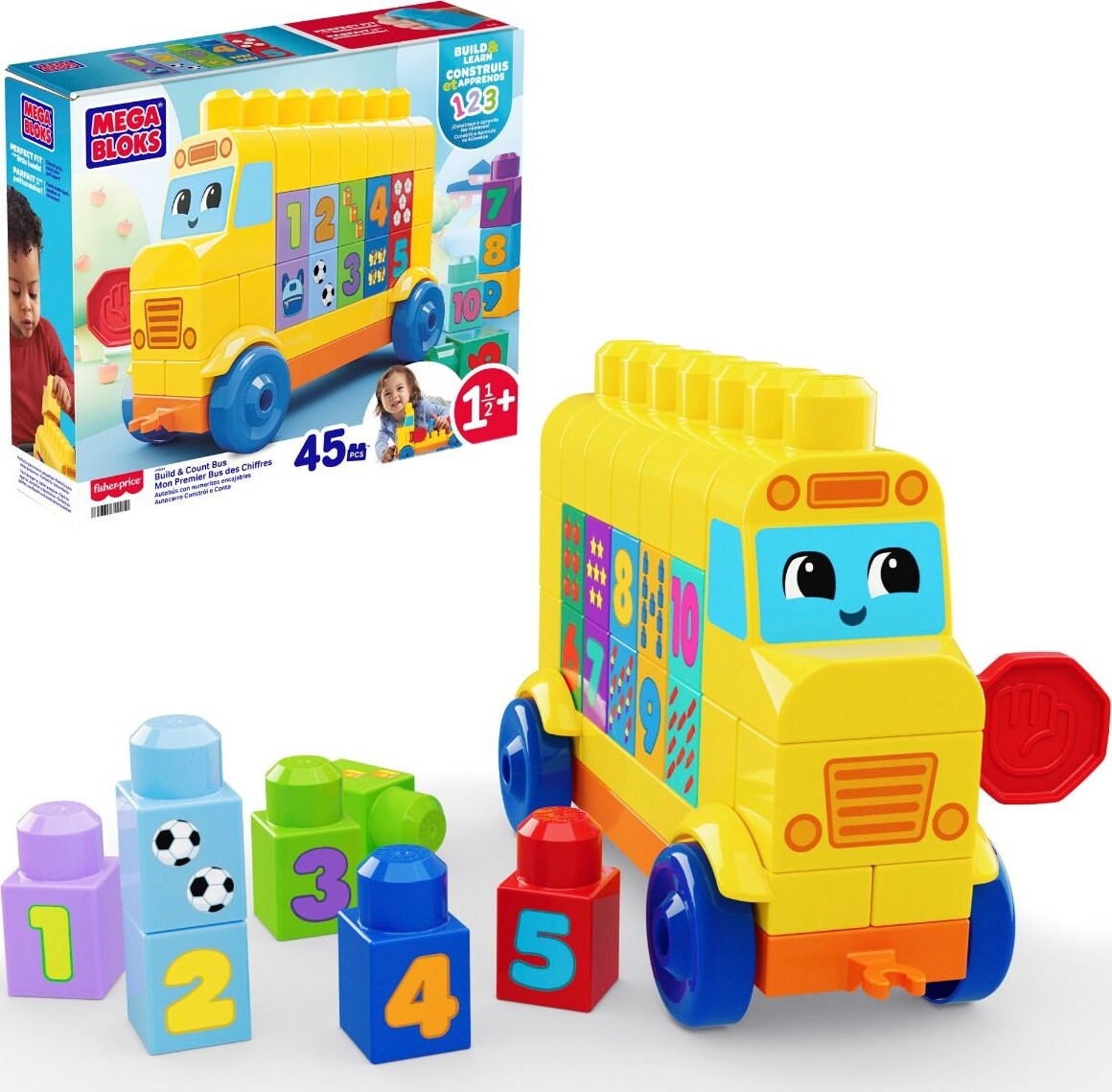Fisher-price - Mega Bloks - Build & Count Bus - Byg Og Tæl Bus