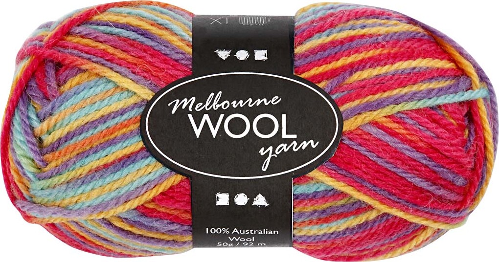 Uldgarn - Melbourne Wool - L 92 M - Multifarver - 50 G