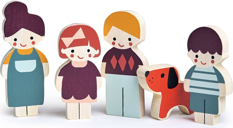 Mentari - Dukkehusfigurer - Familie Med Hund