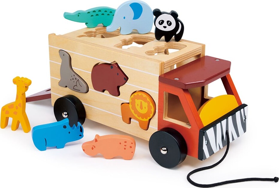 Puttekasse I Træ - Safari Bil Og Dyr - Mentari