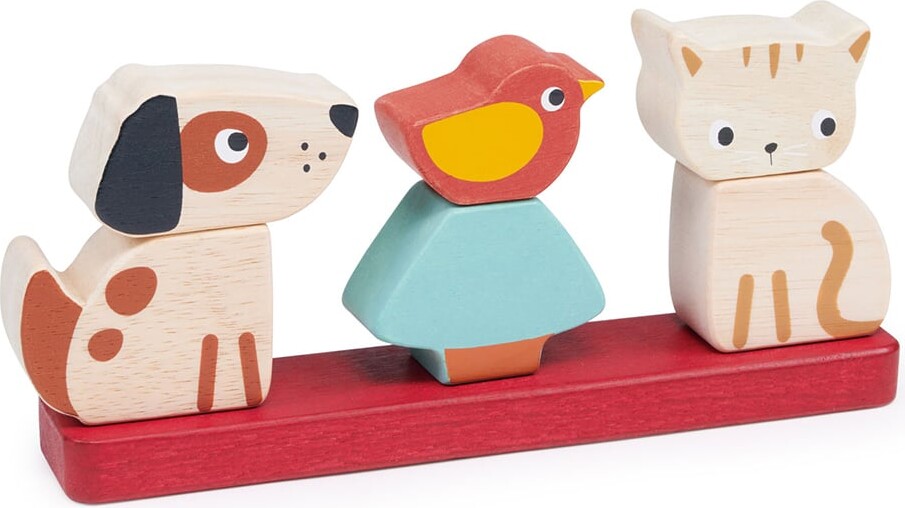 Stablelegetøj I Træ - Killing, Hvalp Og Fugl - Mentari