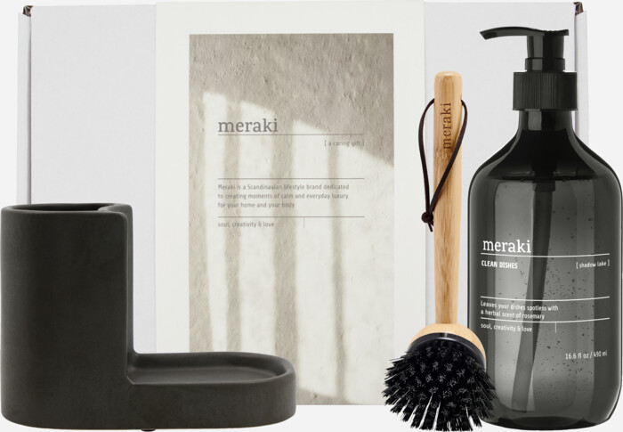 Meraki - Gift box, dark grey holder + nature brush + shadow lake dish wash, 490 ml