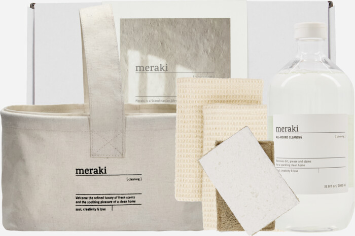 Meraki - Gavesæt Rengøring Kurv + Klude + Svampe + Universal