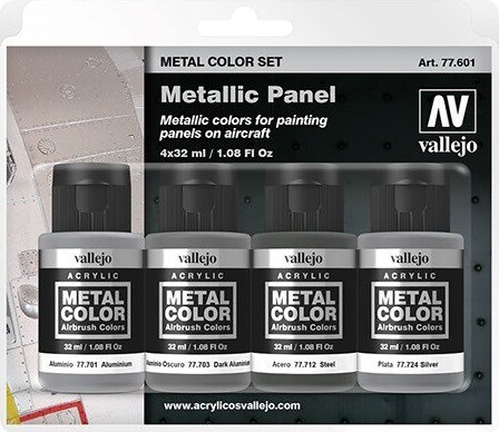 Vallejo - Metal Color Airbrush Maling Sæt - Metallic Panel - 4x32 Ml