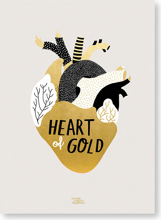 Michelle Carlslund - Plakat - 30x40 Cm - Guld Hjerte