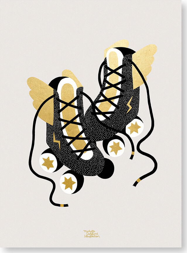 Michelle Carlslund - Plakat - 50x70 Cm - Guld Rulleskøjter