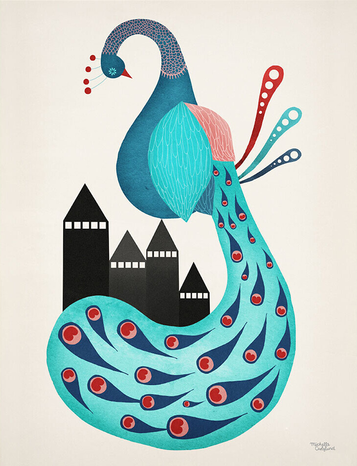 Michelle Carlslund - Plakat - 50x70 Cm - Påfugl