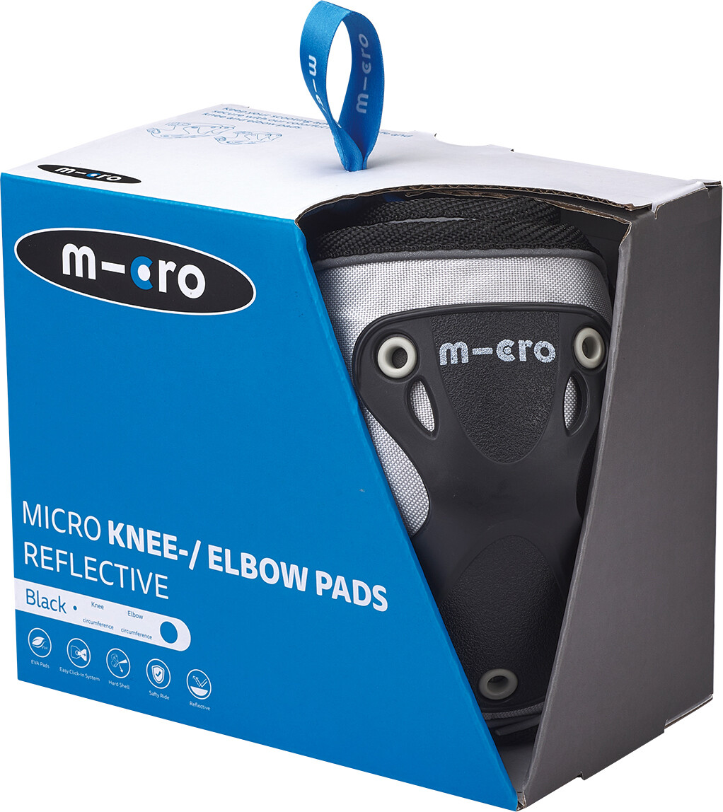 Micro - Knæ- Og Albuebeskyttere - Børn - Refleks - M - Sort