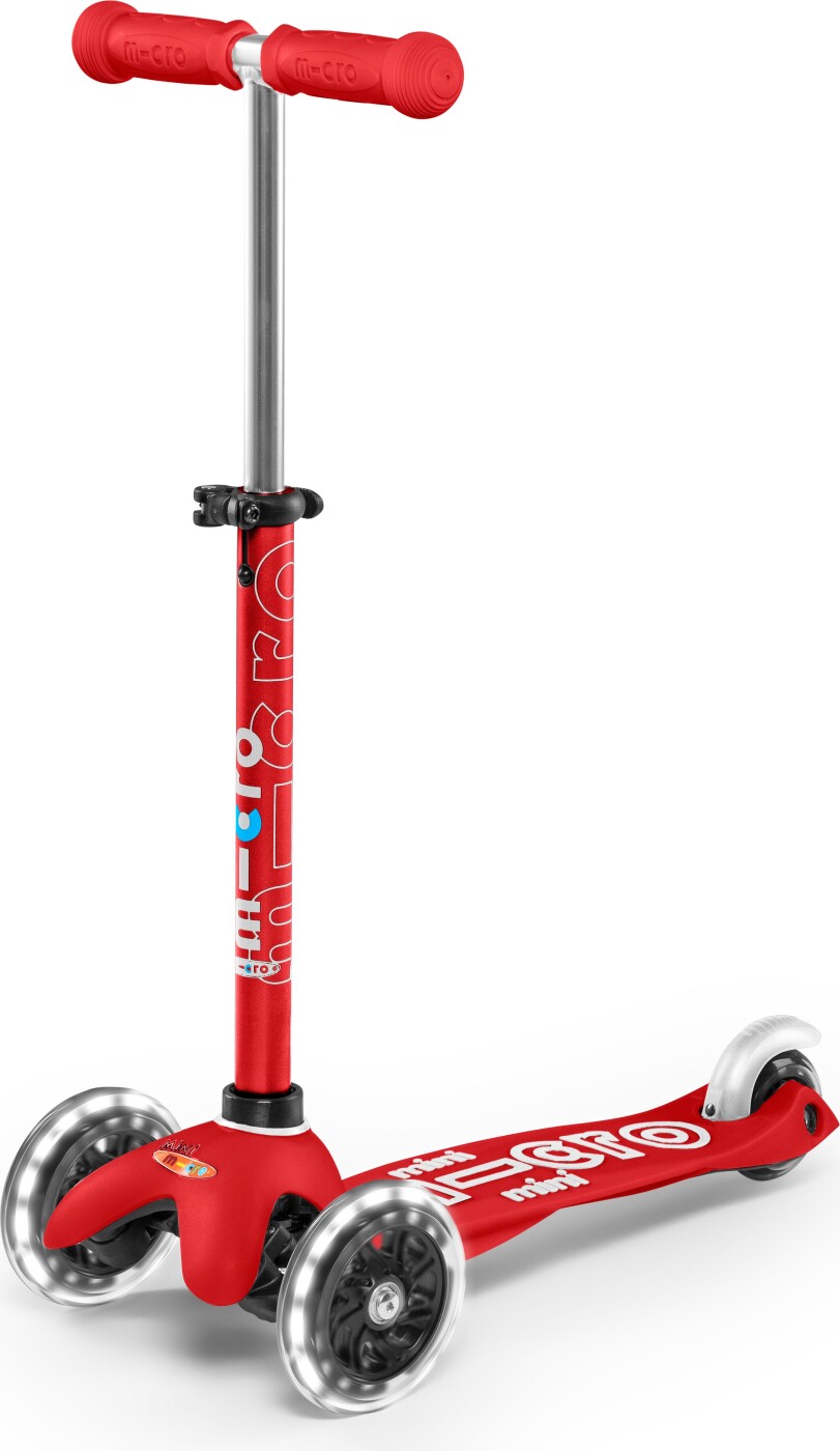 3-i-1 Micro Mini Deluxe - Trehjulet Løbehjul Med Lys - Rød