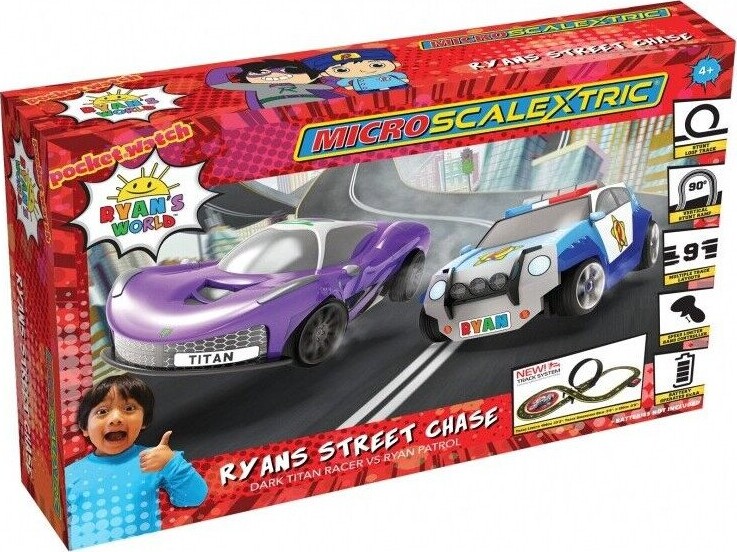 Se Micro Scalextric Racerbane - Ryans World - Street Chase - Inkl. 2 Biler - 1:64 hos Gucca.dk