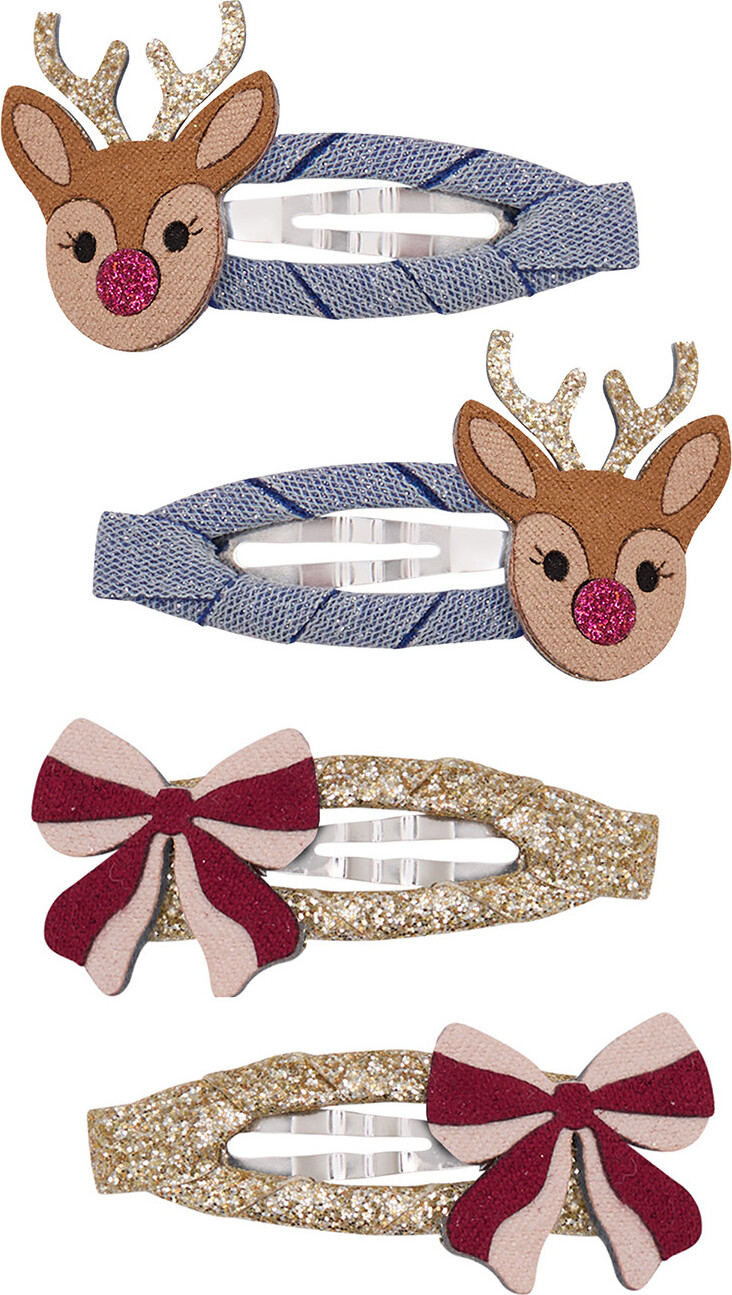 Mimi & Lula - 4 Hårspænder - Rudolph And Bow Christmas