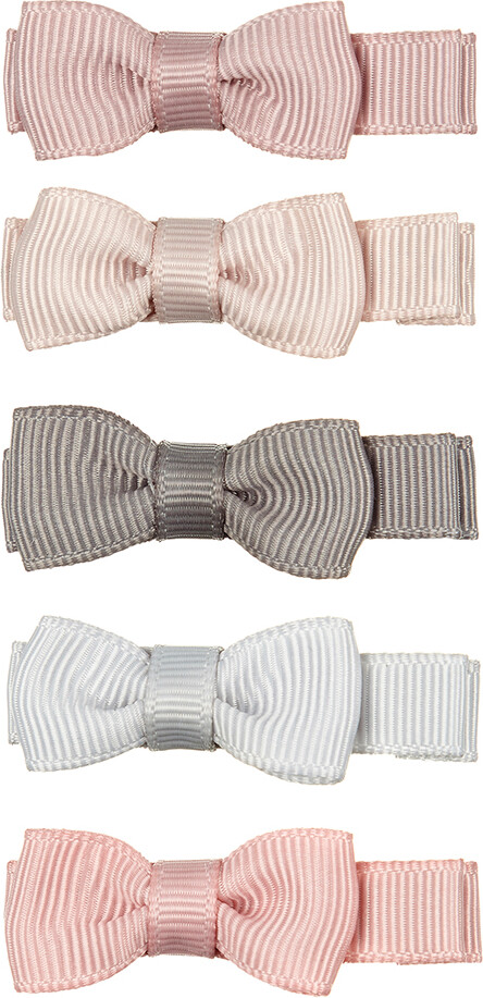 5 Hårclips Til Børn - Sløjfer I Pink Og Grå Nuancer - Mimi & Lula