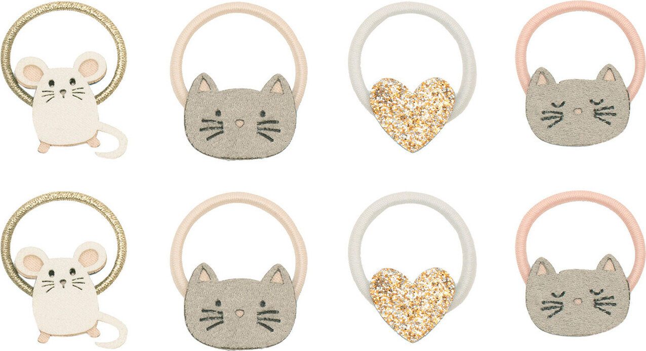 8 Hårelastikker Til Børn - Mini Kat Og Mus - Mimi & Lula