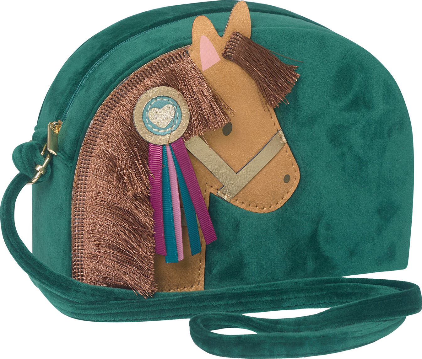 Skuldertaske Til Børn - Grøn Velour Hestevenner - Mimi & Lula