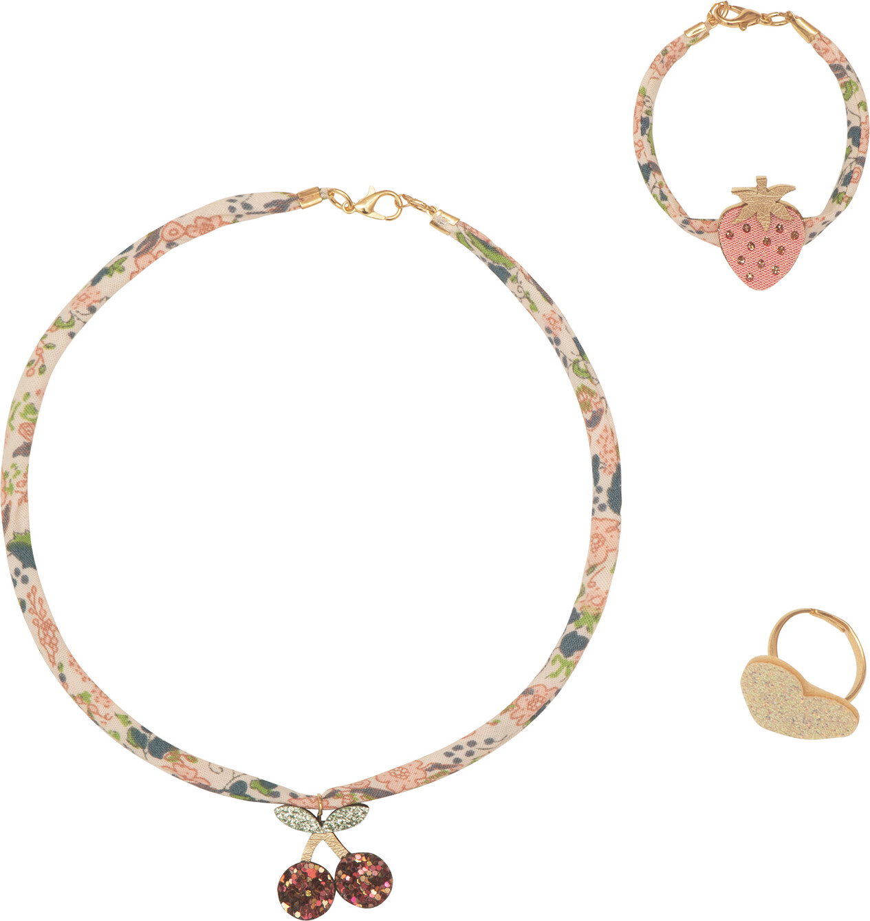 Smykkesæt Til Børn - 3 Dele - Kirsebær Blomstret - Mimi & Lula