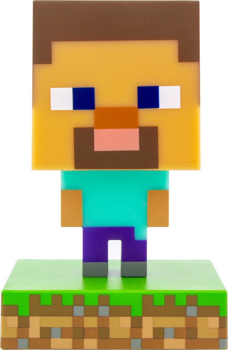 Firkantet Steve-figur på en græsblok fra Minecraft