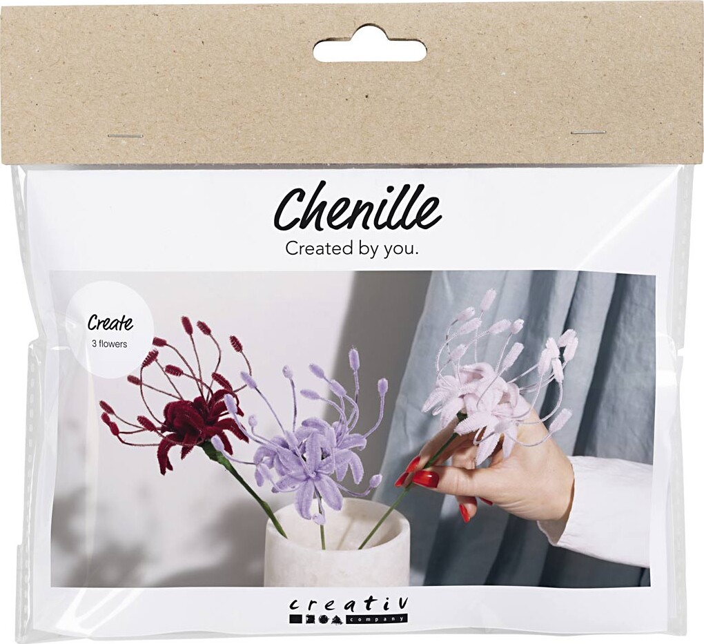 Mini Diy Kit Chenilleblomster - Spider Lily - Soft Rosa - Lys Lilla - Mørk Rød billede