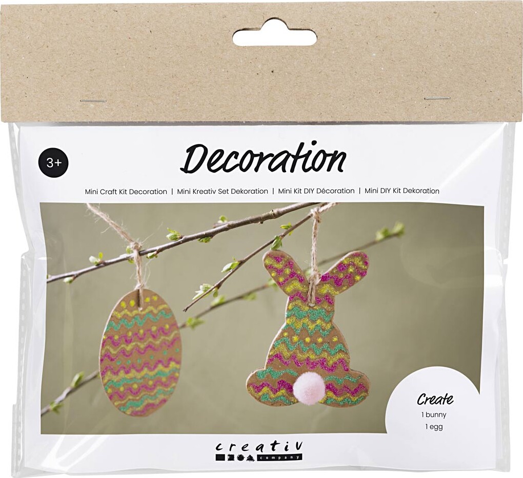 Billede af Mini Diy Kit Dekoration - æg Og Hare - Brun - Grøn - Pink - Gul