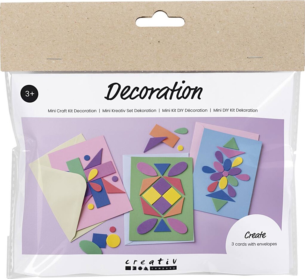 Mini Diy Kit Dekoration - Dekorerede Kort - Blå - Grøn - Pink - 1pk.