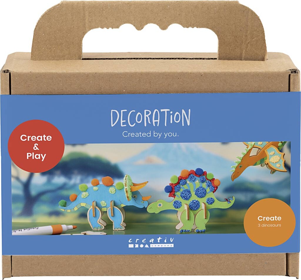 Mini Diy Kit Dekoration - Dinosaur - Rød - Blå - Grøn - Orange