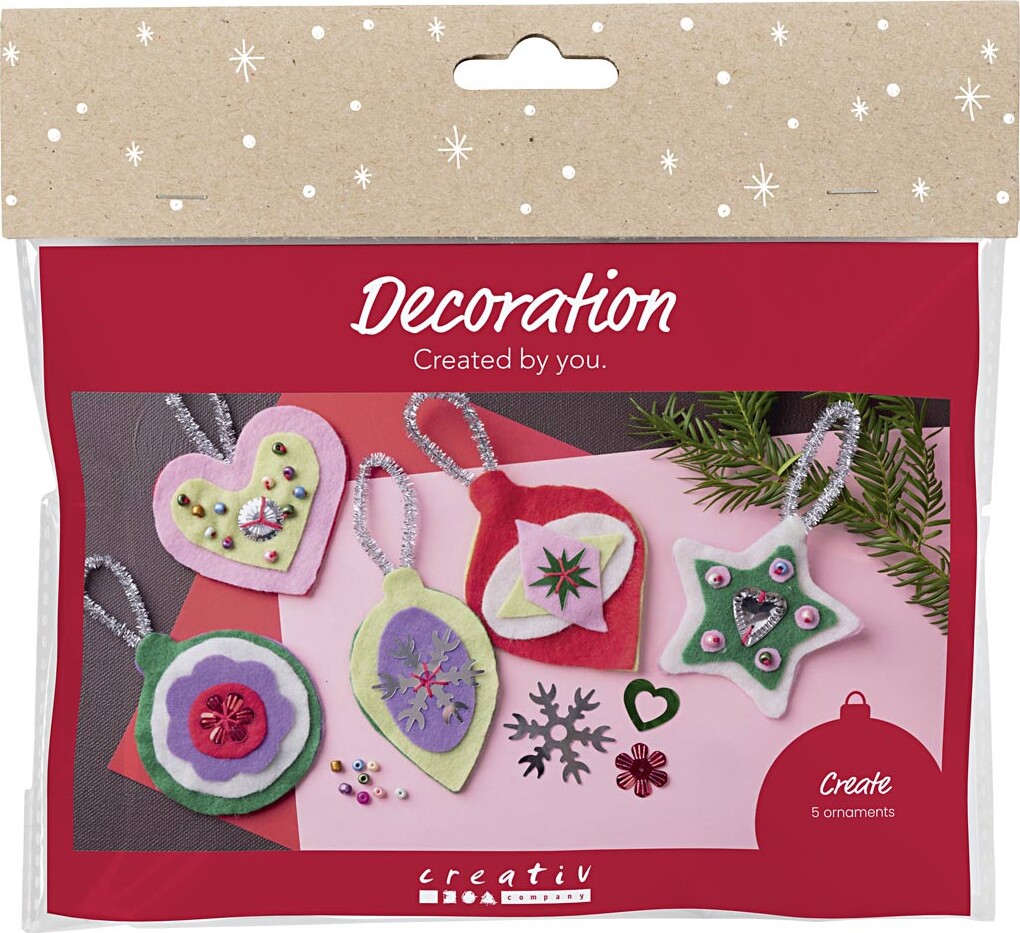 Mini Diy Kit Dekoration - Julepynt I Filt - Assorterede Farver