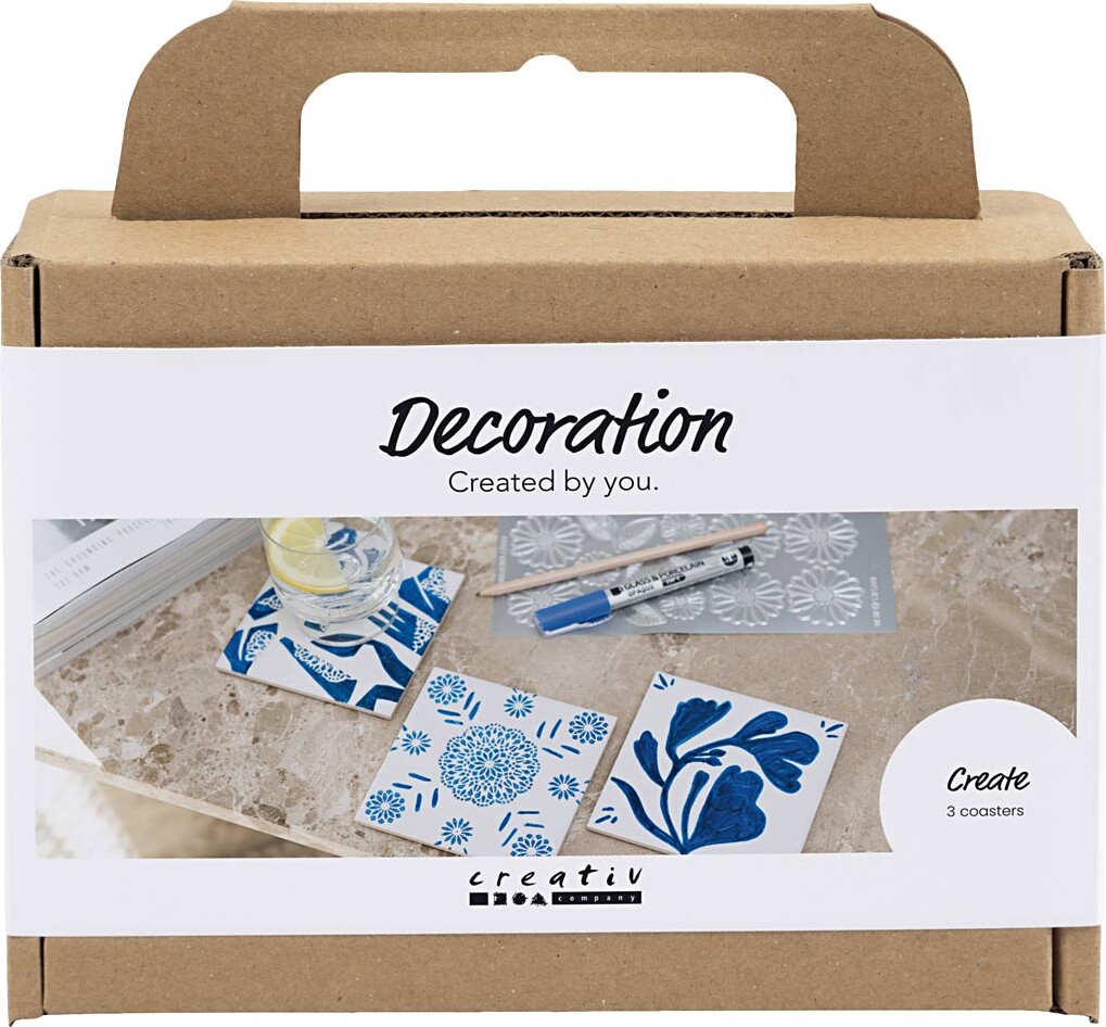 Mini Diy Kit Dekoration - Porcelæns Coasters - Blå billede