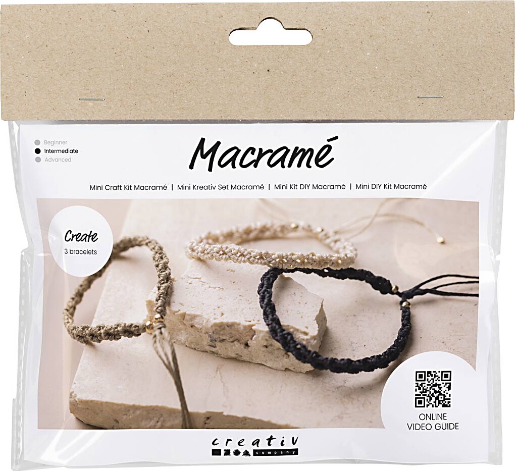 Mini Diy Kit Macramé - Armbånd - Sort - Olivenbrun - Sand