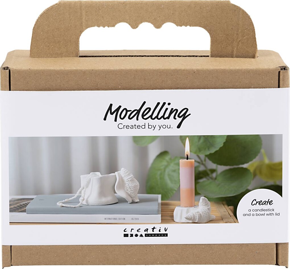 Mini Diy Kit Modellering - Lysestager Med Konkylier - Off White