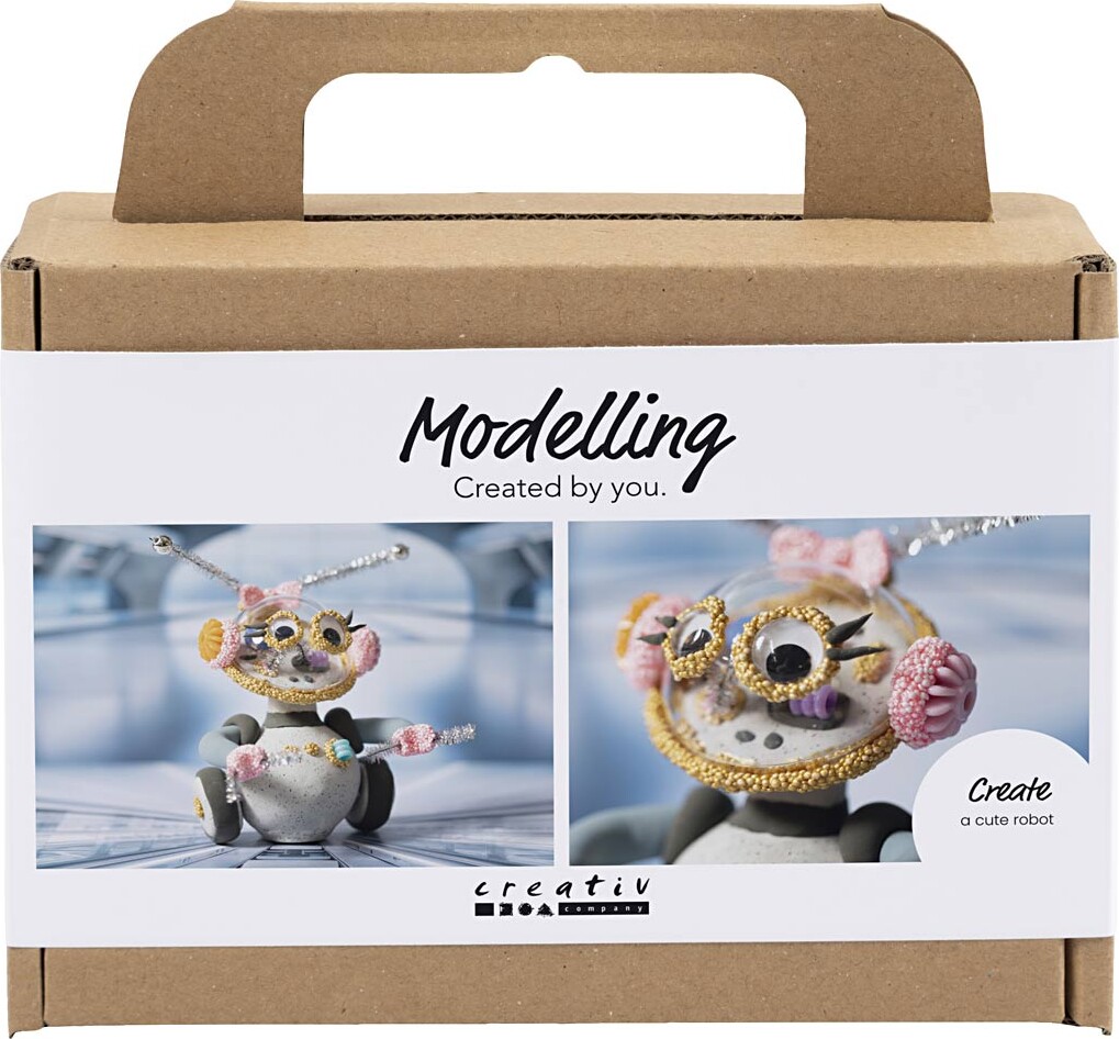 Mini Diy Kit Modellering - Robotpige - Grå - Pink billede
