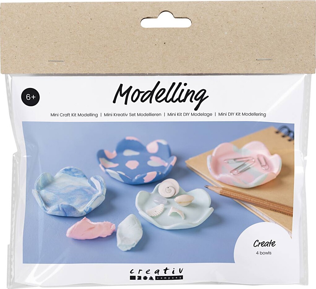 Mini Diy Kit Modellering - Skåle - Pastelblå - Lys Pink - 1pk.