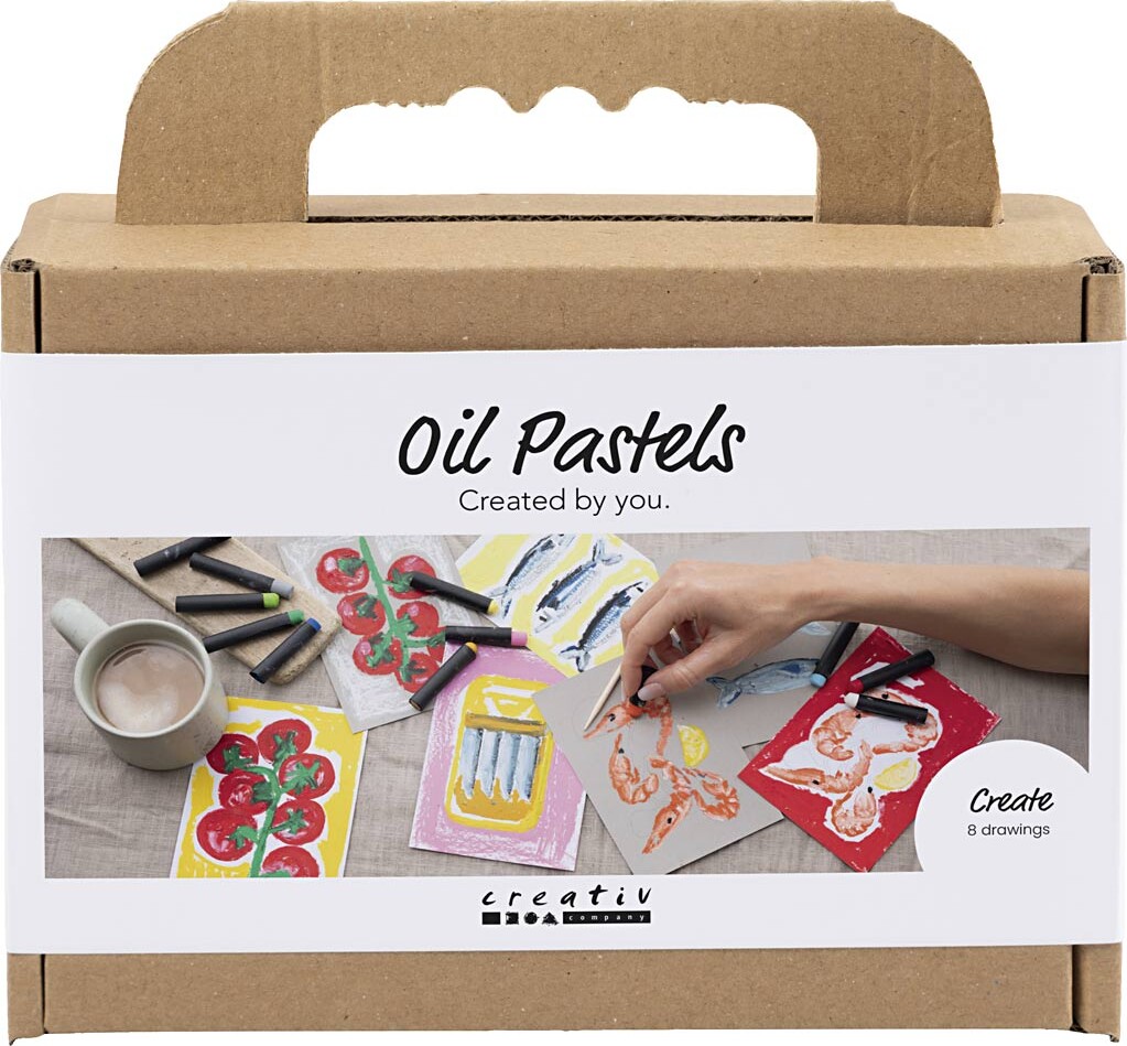 Mini Diy Kit Oliepastel - Fisk Og Skaldyr - Grå - Hvid - Creativ Company
