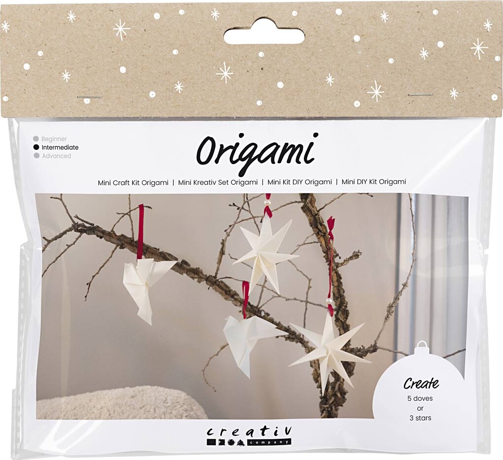 Mini Diy Kit Origami - Duer/stjerner - Mørk Rød - Råhvid - 1pk.