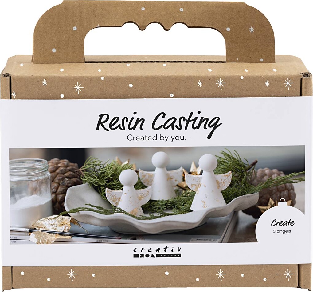 Mini Diy Kit Resin Støbning - Engle - Guld Metal - Hvid