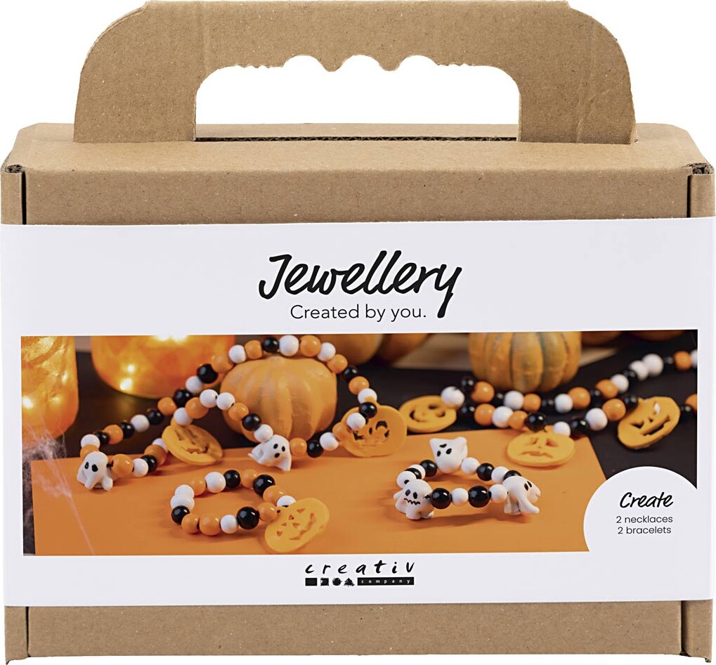 Mini Diy Kit Smykker - Halskæde Og Armbånd - Halloweenfarver