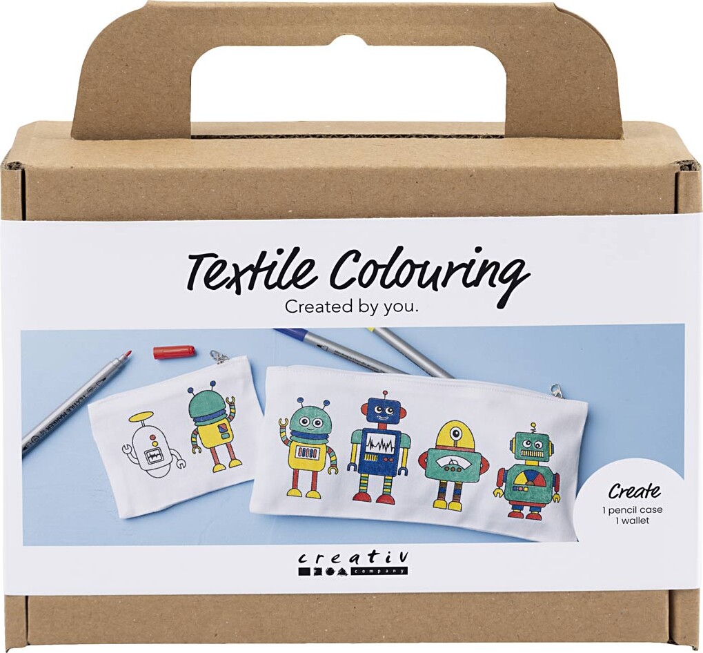 Mini Diy Kit Tekstilfarvelægning - Robot - Primærfarver billede